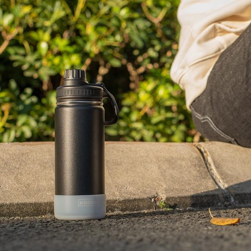 Koodee 16 Oz Stainless Steel Water Bottle - Double Wall Vacuum Insulated | Leakproof Spout Lid (Black)