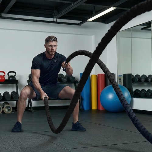 Battle Rope for Home Gym Workout - 1.5 Inch 30ft Heavy Weighted Training Exercise Ropes Fitness Equipment with Sleeve and Anchor Strap Kit for Outdoor Working Out