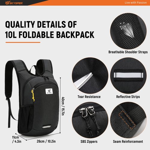 SKYSPER 10L Hiking Backpack Lightweight Packable Back Pack Small Travel Daypack for Women Men Foldable Outdoor Rucksack