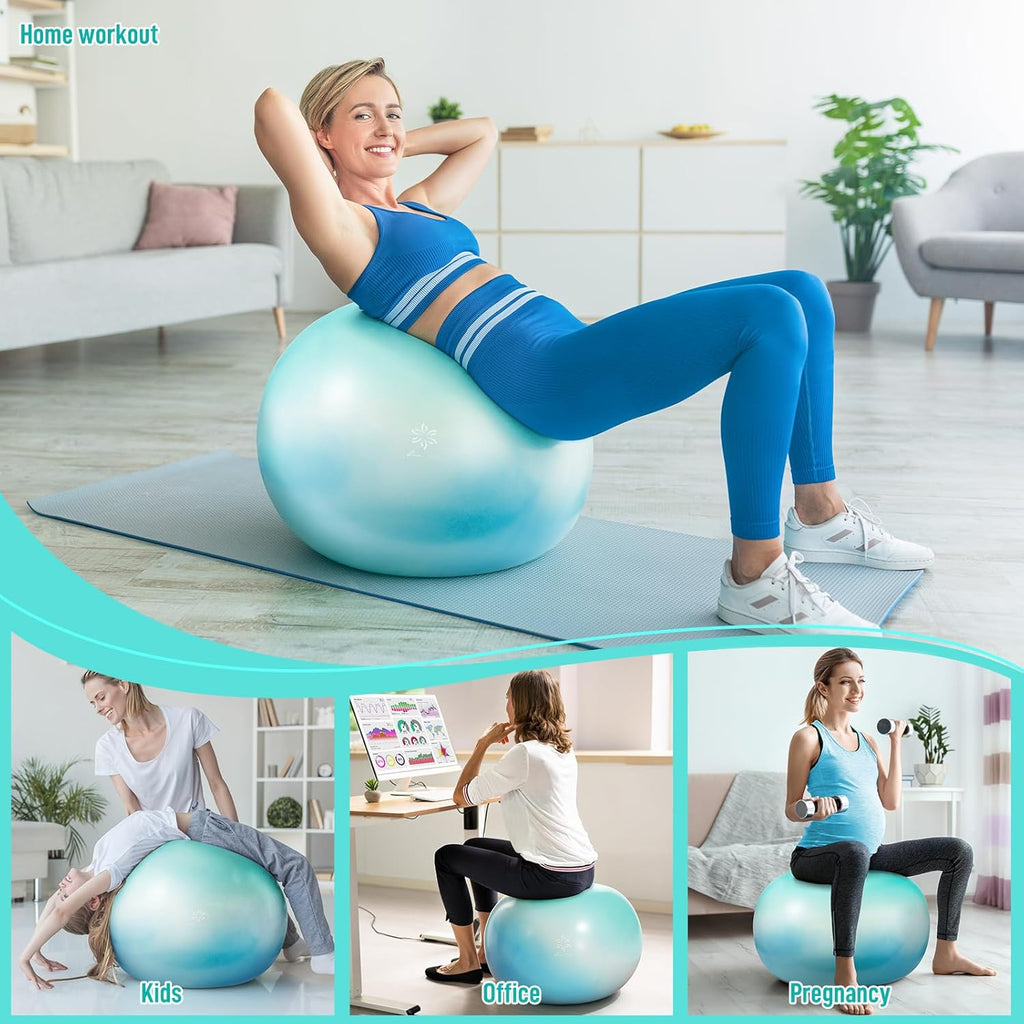 Sportneer Exercise Ball - Extra Thick 25.6'' Yoga Ball with Quick Pump | Anti-Burst & Slip Resistant Fitness Chair for Pregnancy & Therapy