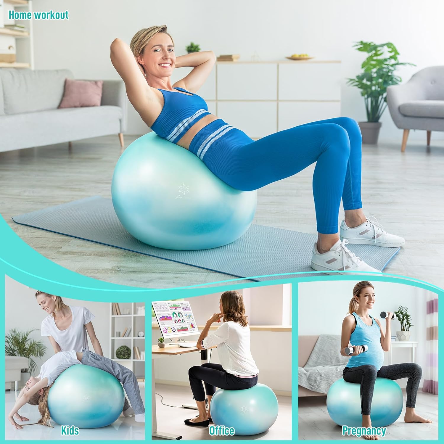 Sportneer Exercise Ball - Extra Thick 25.6'' Yoga Ball with Quick Pump | Anti-Burst & Slip Resistant Fitness Chair for Pregnancy & Therapy