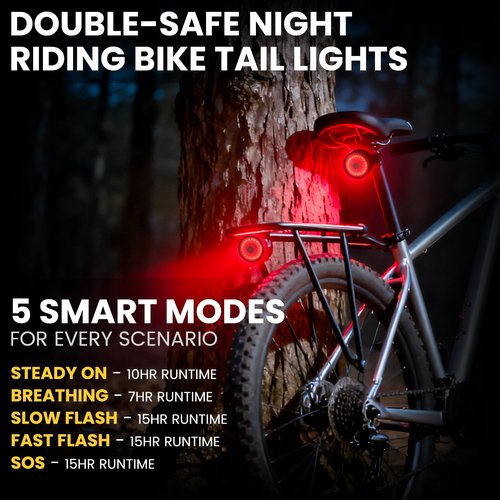 Bike Tail Light 2 Pack, Ultra Bright Bicycle Rear Light for Night Riding & Daytime Safety, 60LM USB-C Rechargeable LED Bike Tail Light with 5 Modes,10H Runtime - Waterproof Tail Light for Road Biking