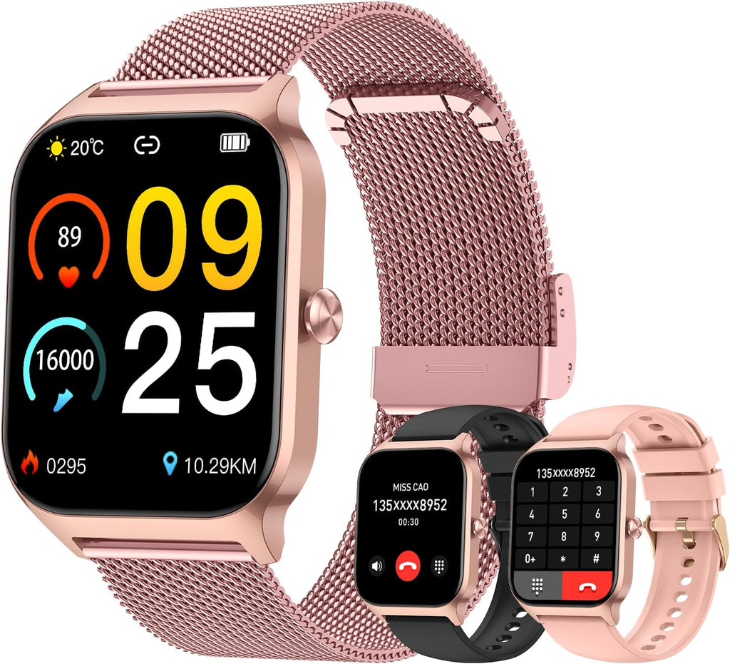 Skiennix Smart Watch - Women's Fitness Tracker with Heart Rate Monitor | Rose Gold, Waterproof, Bluetooth Compatible