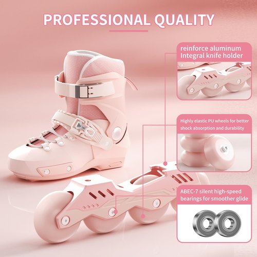 SWAY Adjustable Inline Skates for Kids, Teens and Adults, All Wheels Light Up High Performance Roller Skates for Boys and Girls Ideal for Roller Skate (Pink, Large-Youth & Adult（4-7 US）)
