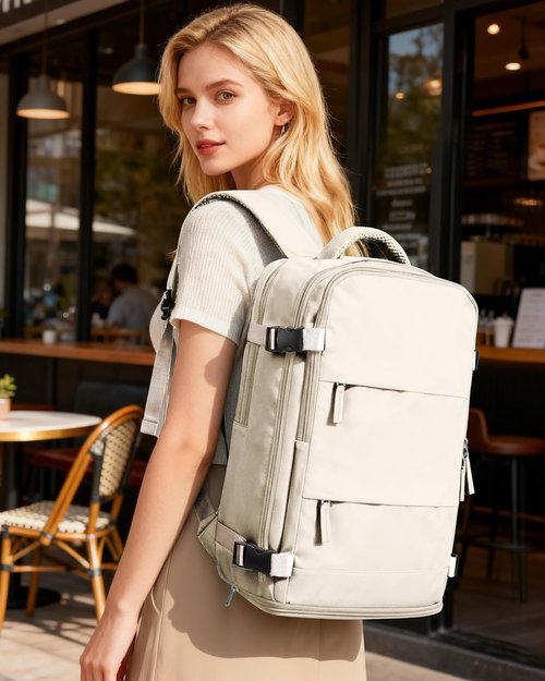 Coofay Beige Travel Backpack - Airline Approved Waterproof Carry-On for Men & Women | Perfect Weekender Bag