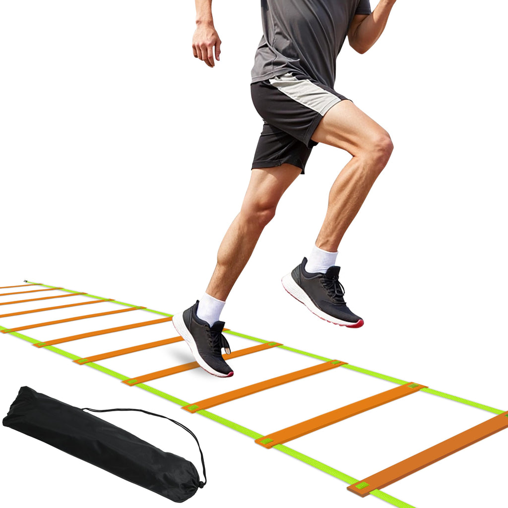 NKJIH 20ft Adjustable Agility Speed Ladder Training Ladder with Carry Bag - Soccer, Speed, Football Fitness Feet Training - Agility Training Equipment for Footwork Drills(Orange)