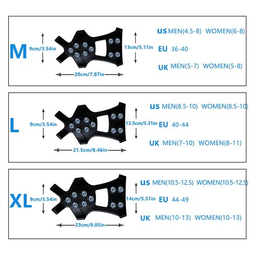 1 Pairs Epoxy Shoe Spikes for Snow and Ice - Non Slip Roof Shoes & Snow Shoes Gripper, Durable Ice Traction Cleats with 8 Steel Studs Crampons, Universal Walk Traction Grips for Shoes, Black XL