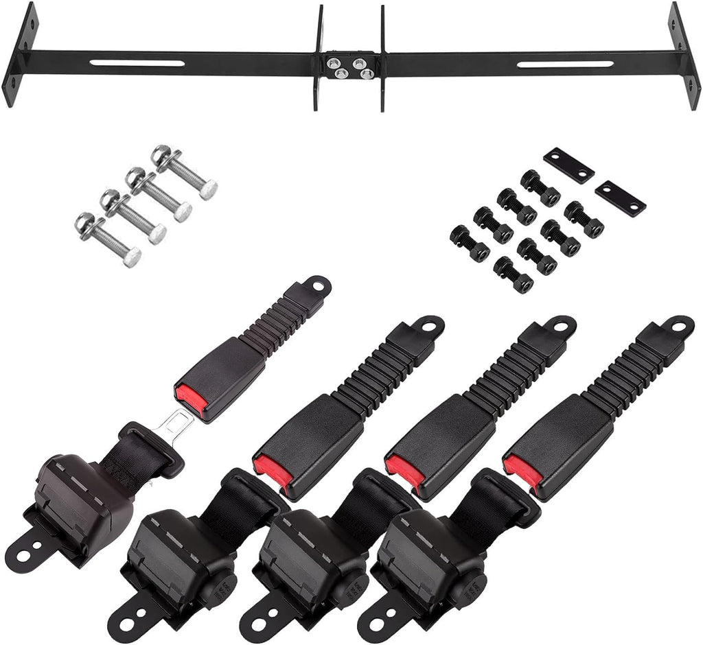 Universal Golf Cart Retractable Seat Belts and Bracket Kit 4 Passenger for Club Car,EZGO Yamaha etc. Golf Cart