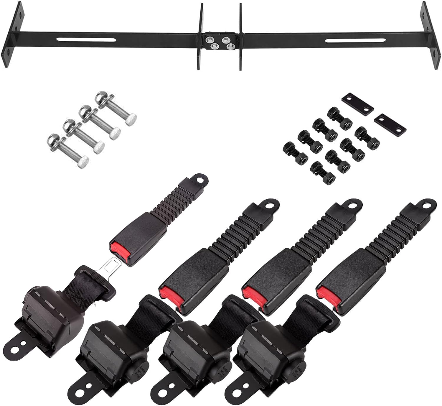Universal Golf Cart Retractable Seat Belts and Bracket Kit 4 Passenger for Club Car,EZGO Yamaha etc. Golf Cart