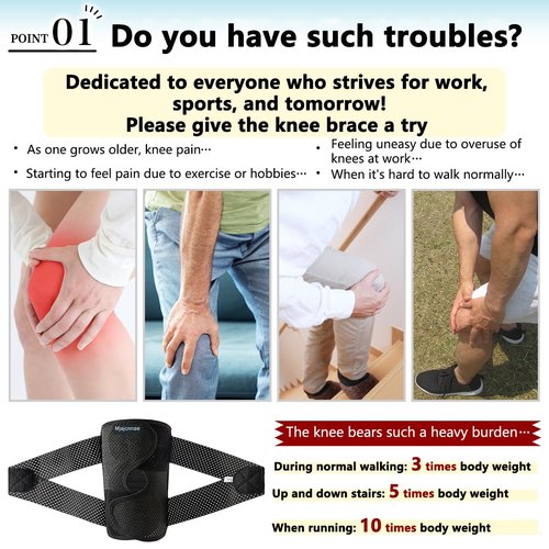 Mjajcnnae Knee Brace for Women & Men, Knee Brace for Knee Pain, Meniscus Tear, Adjustable Knee Support with Side Spring Stabilizers for Meniscus Tear, Arthritis, f(Large)-0321