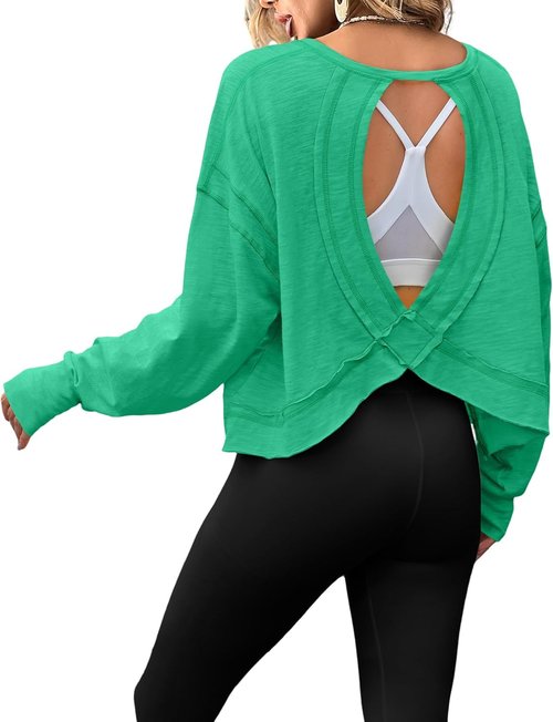 Magritta Women's Open Back Workout Top - Casual Backless Crop Tee for Yoga & Running | Loose Fit