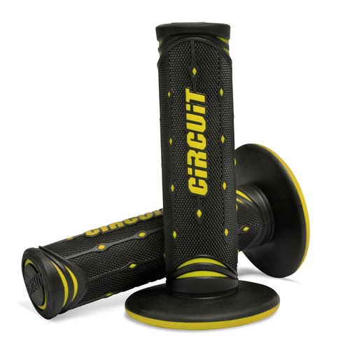 CIRCUIT EQUIPMENT - Jupiter Motorcycle Handlebar Grips - Non-Slip Rubber Grips with Italian Full-Diamond Design for Comfort and Control - Enhances Safety and Durability - Black/Yellow Grips