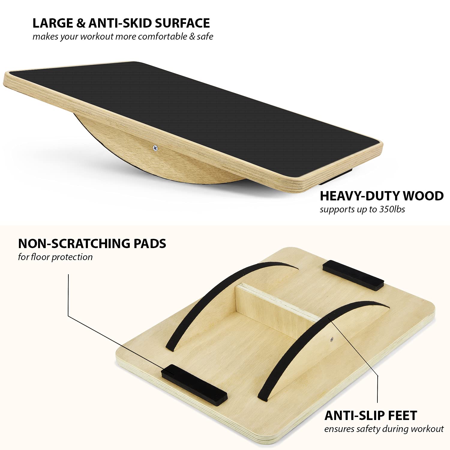 Yes4All Professional Rocker Balance Board for Physical Therapy | 17.5” Wooden Rocker Board for Balance & Rehabilitation Exercises (Black)