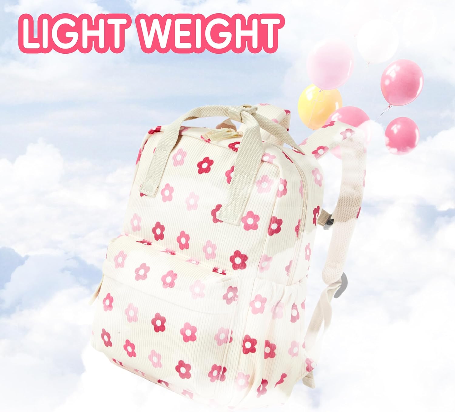 Skiennix Mini Corduroy Toddler Backpack - Lightweight Floral Beige Bookbag for Preschool Kids 13" H