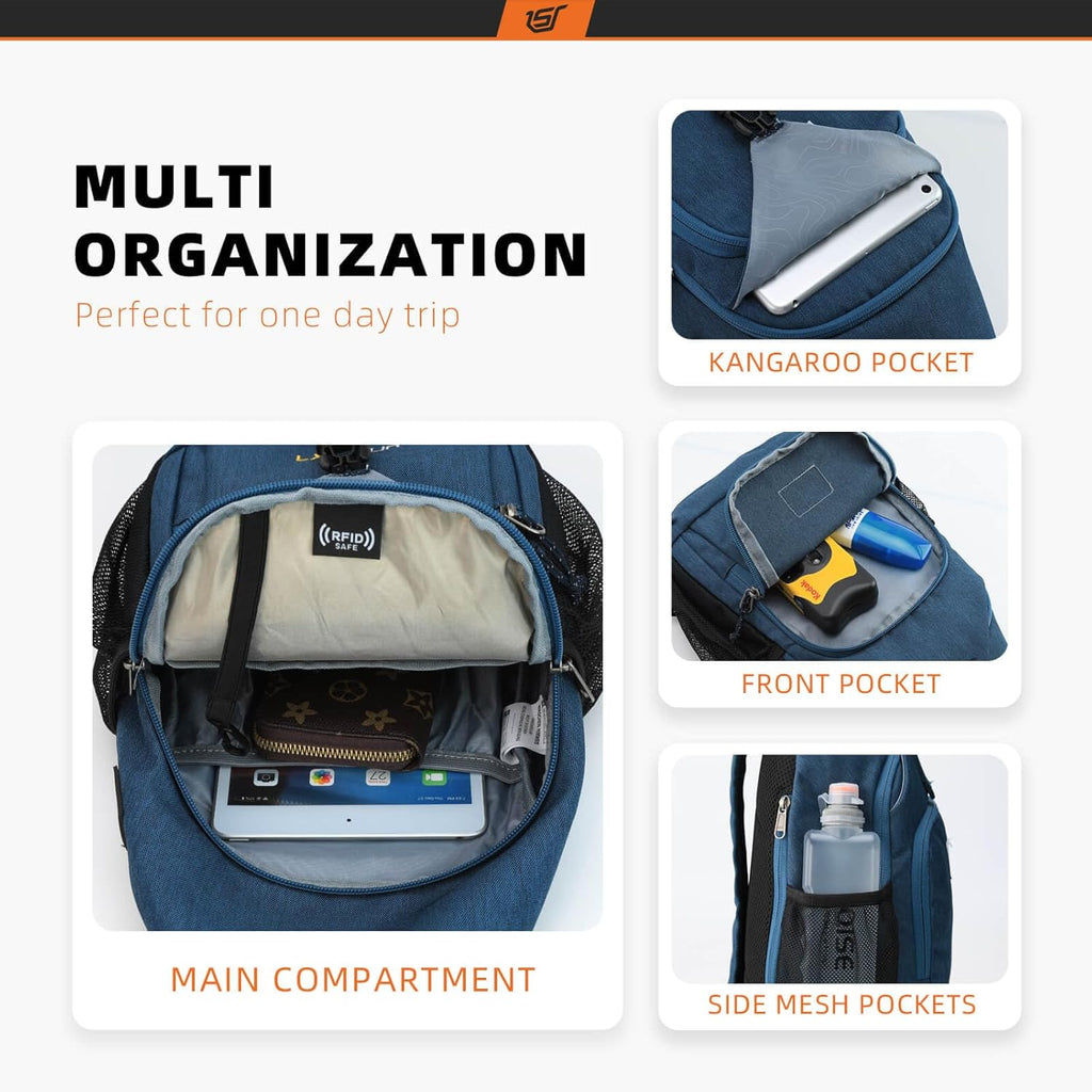SKYSPER Sling Bag - RFID Crossbody Backpack for Travel & Hiking - Unisex Design in Blue