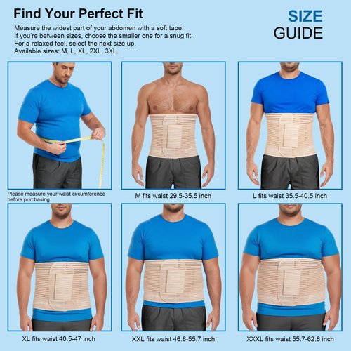 Gepoetry Abdominal Binder, 12-Inch Wide Elastic Belly Wrap for Plus Size Men and Women, Abdominal Binder Post-Surgery Stomach Compression Garment for Hernia Surgery, Natural Birth(Black,XXL)