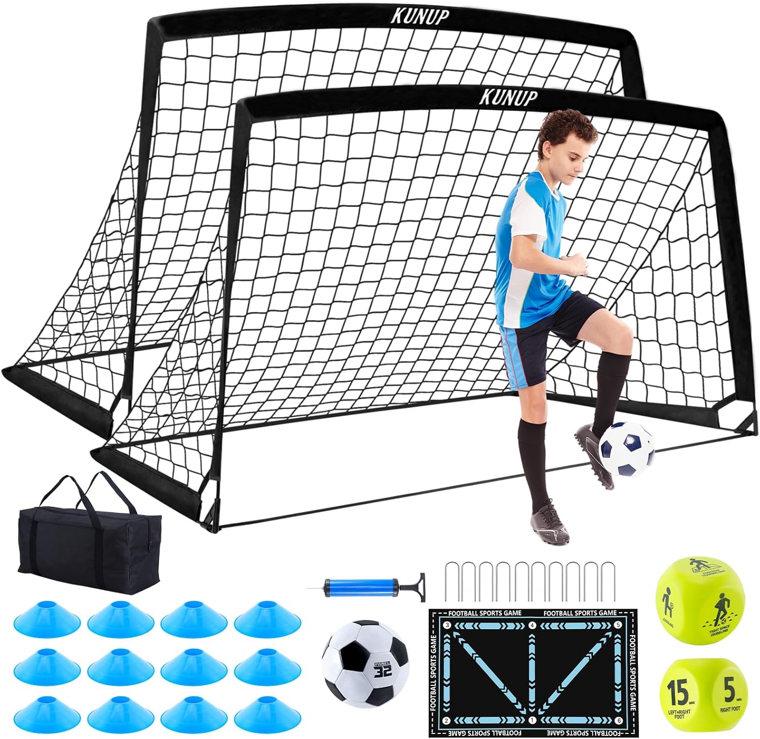 Skiennix Kids Soccer Goals - Portable Foldable Practice Nets with Training Equipment Set for Outdoor Fun