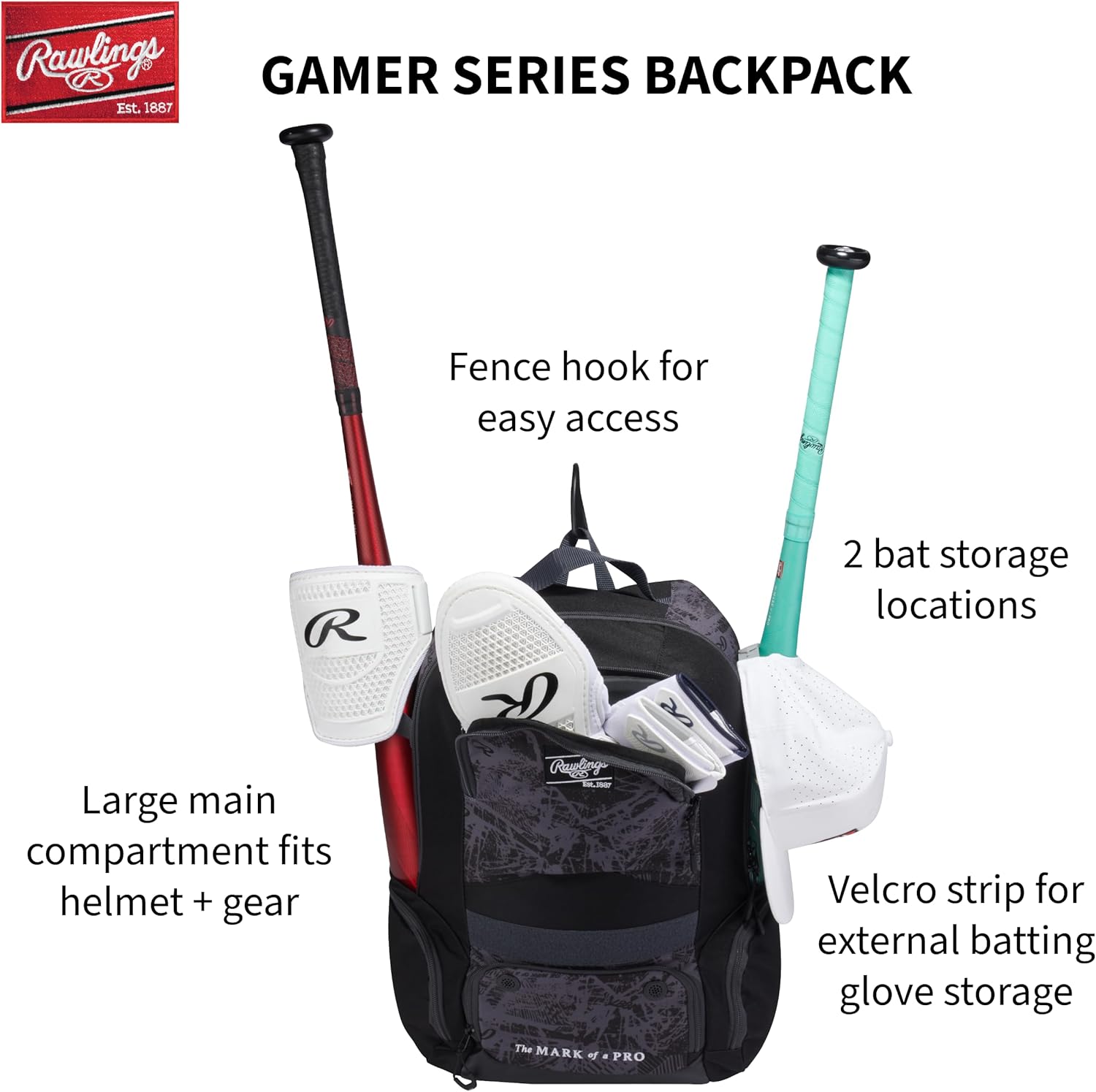 Rawlings Gamer Series Backpack - Durable Equipment Bag for Baseball/Softball | Multiple Colors Available