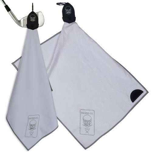 Proper Company Golf Magnetic Golf Towel (White) Microfiber Golf Towel | Ultra Absorbant Waffle Pattern | Extra Strong Magnet for Golf Cart or Clubs