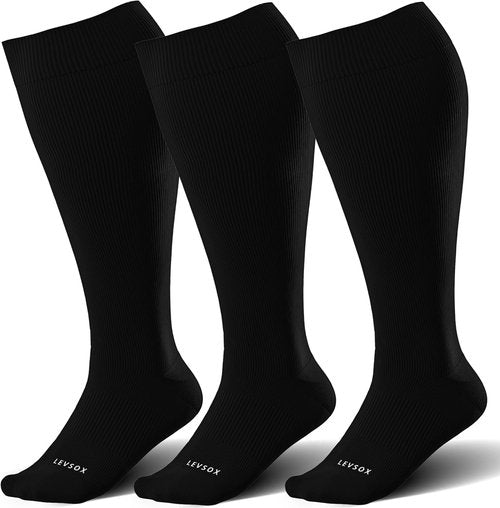 LEVSOX Wide Calf Compression Socks - Plus Size 15-20mmHg Knee High Support for Circulation