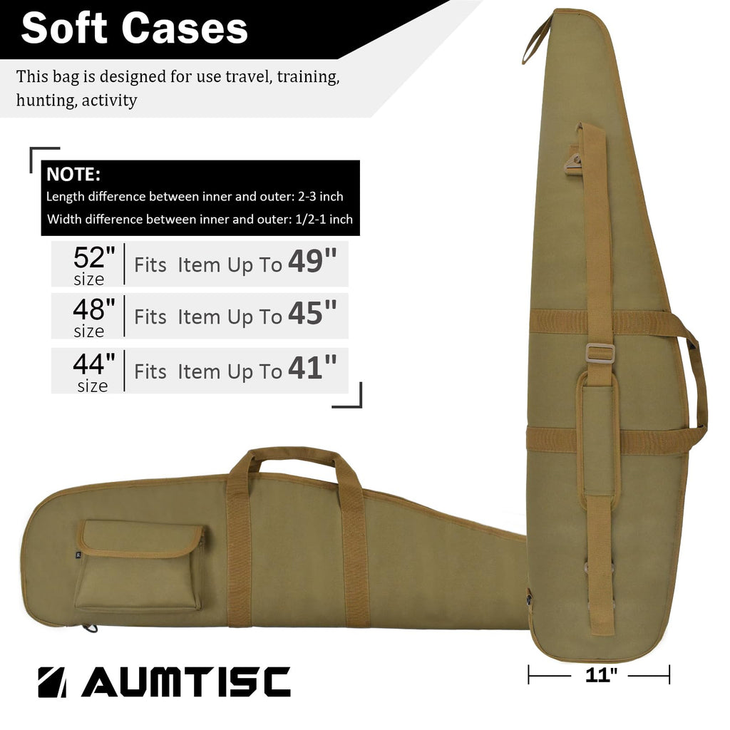 AUMTISC Soft Hunting Gear Case, Outdoor Carrying Bag, Tactical Equipment Cases for Scoped with Adjustable Shoulder Sling and Pocket, Khaki 48
