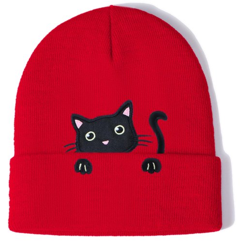 Women’s Cat Beanie Cute Cat Lover Valentines Gifts Animal Knitted Hats for Women Girls (Red)
