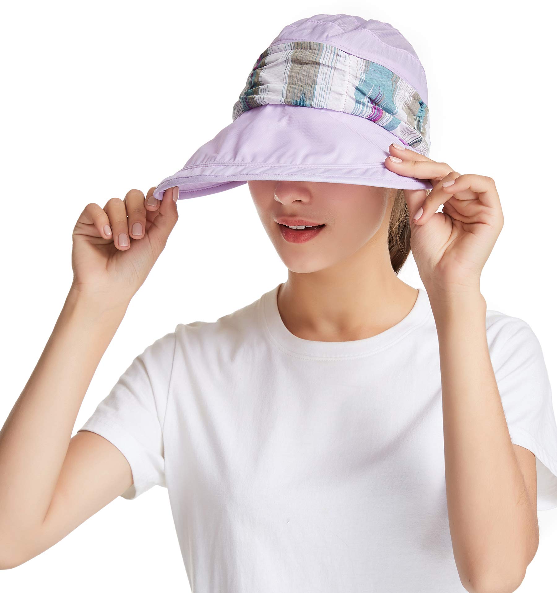 icolor Women Sun Hats UPF 50 Sun Protection Hat Summer Outdoor Neck Shield Flap Visor Hat Ponytail Hats Wide Brim Beach Hat (Lightpurple)