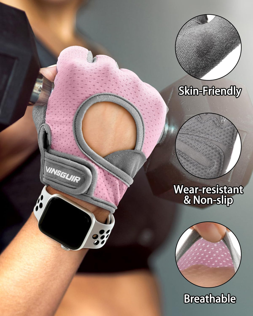 VINSGUIR Workout Gloves - Breathable Weight Lifting Gloves for Gym & Fitness | Excellent Grip & Cushion Pads