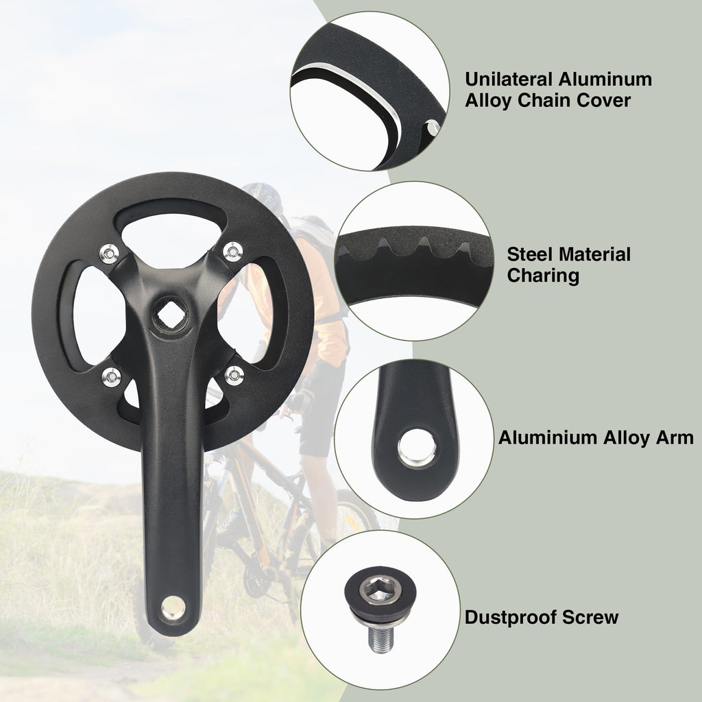 WEEROCK Mountain Bike Crankset Steel 1 Piece 38T Charing Single Alumininum Alloy Cover Crank Set with 170mm Arm 104 BCD, Compatible with Single Speed Bicycle and 6/7/8/9/10/11 Speeds MTB Bike, Black
