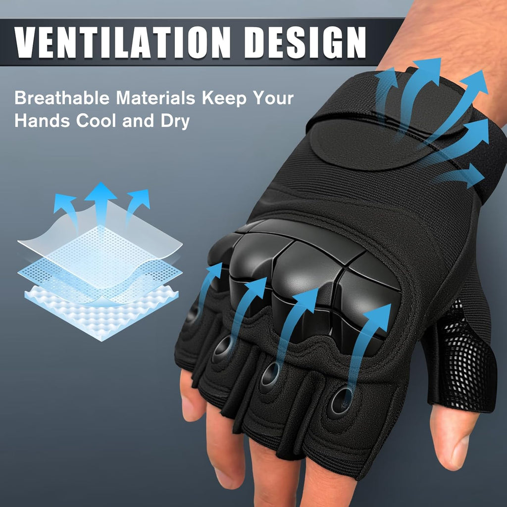Wallke Tactical Fingerless Gloves - Comfortable Touchscreen Gloves with Knuckle Protection for Cycling, Climbing, and More