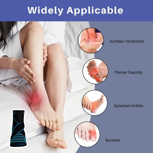 AMITOFO Ankle Brace for Sprained Ankle: Plantar Fasciitis and Achilles Tendonitis Relief, Heel Support for Men and Women with Strap for Foot Swelling and Compression (Single, Black Blue, Medium)
