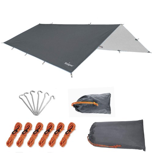 Unigear Hammock Rain Fly, 16.5/14.4/13.1/9.8ft Camping Tarp, UV Protection & Waterproof & Lightweight for Camping, Backpacking and Outdoor Adventure (Gray, 9.8 * 9.8ft)
