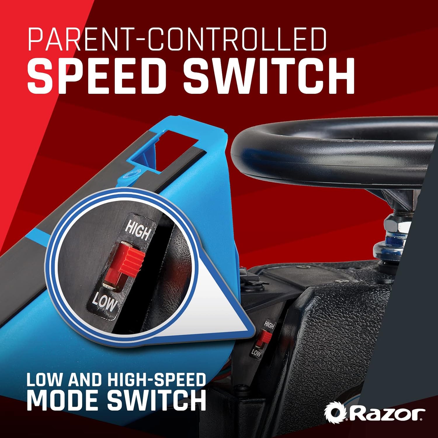 Razor Crazy Cart Shift Electric Go Kart for Kids 6+ | 12V Drifting System, High/Low Speed, Black/Blue