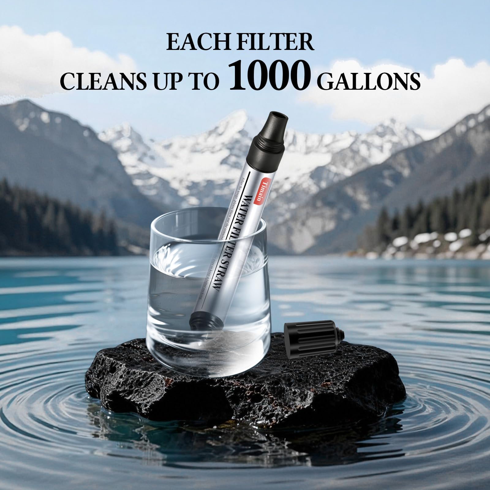 Timain 6 Pack Mini Water Filter Straws,Water Purifier Survival for Emergency Preparedness,Break Glass,Travel,Camping, Hiking,Fishing,Hunting (6)
