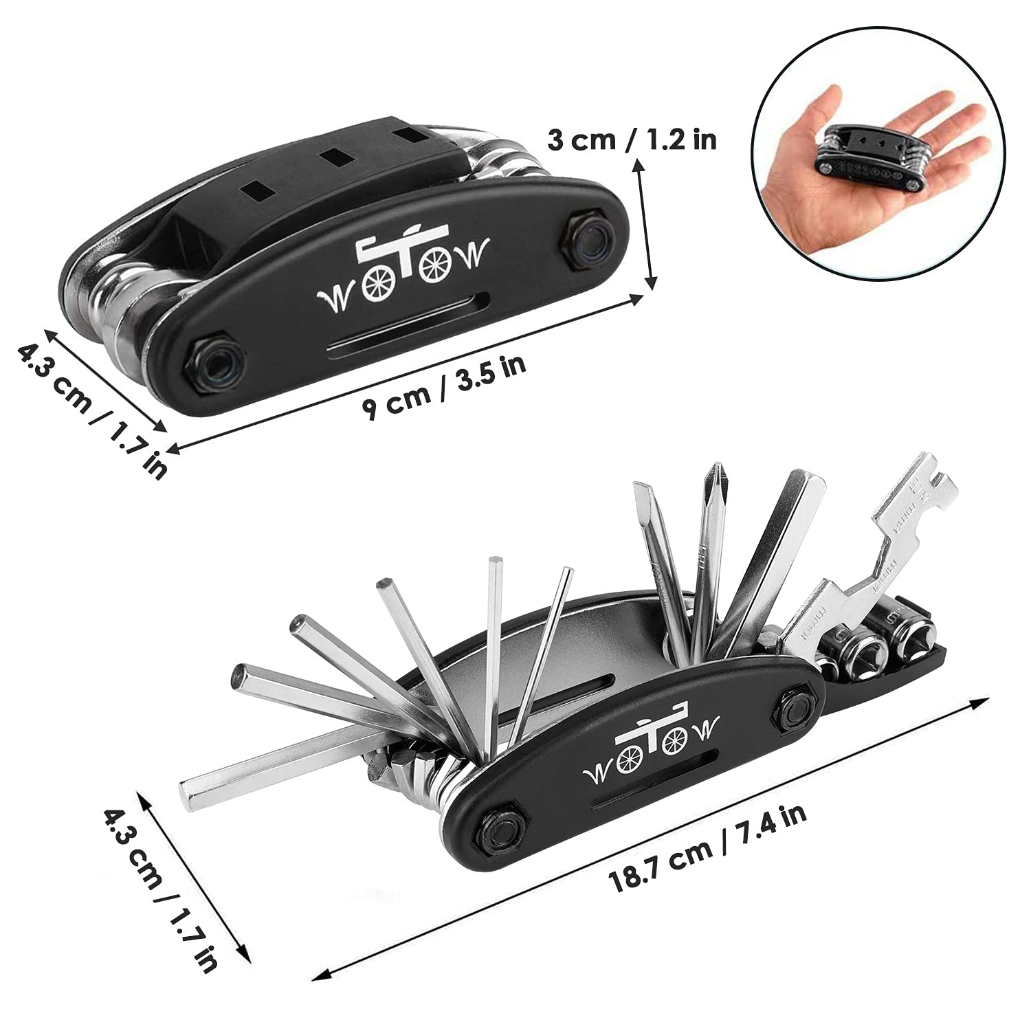 WOTOW Bike Repair Tool Kit - 16 in 1 Bicycle Multitool Portable Mountain Bike Tool Cycling Maintenance, Bike Hex Key Wrench & Bike Tube Patch Kit & Tire Lever & Hard Carrying Case (16 in 1)