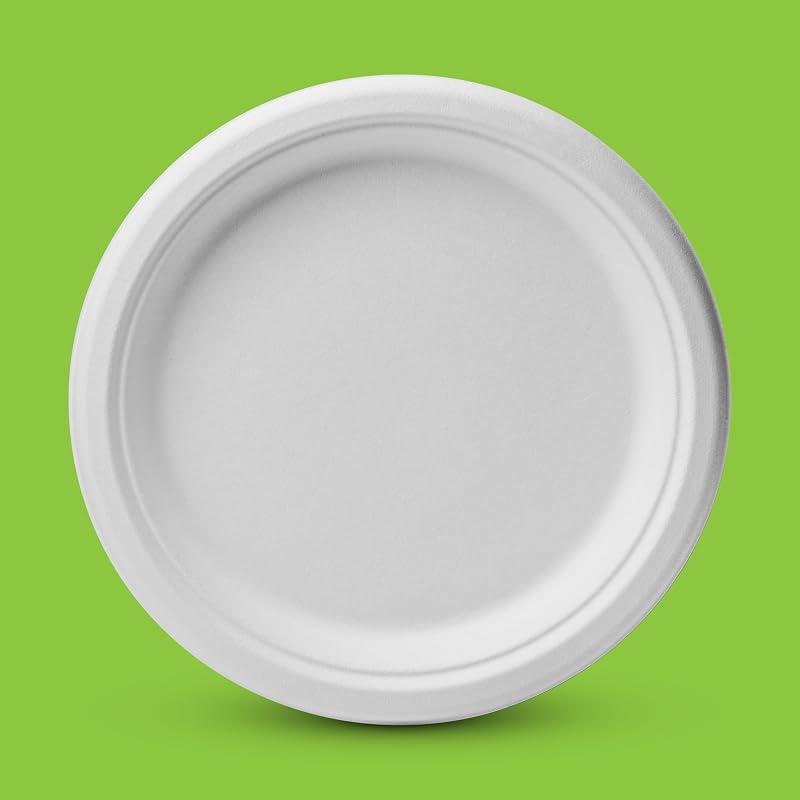 6 Inch 150 Pack Compostable Heavy Duty Paper Plates - White, Sugarcane Fiber