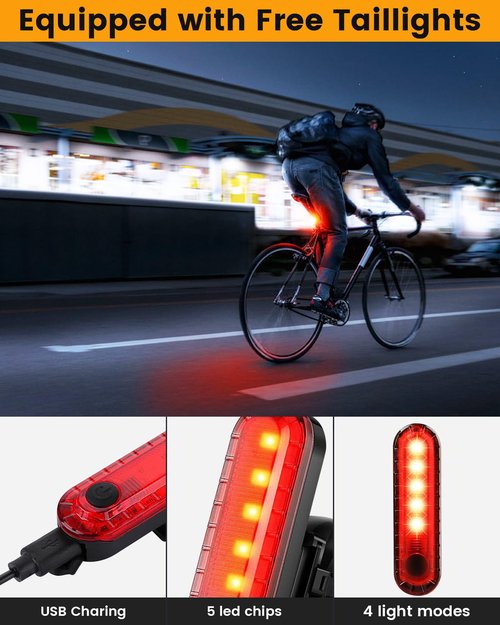 Super Bright Bike Light for Night Riding, USB Rechargeable Bicycle Light, Bicycle Headlight Set, Daytime Running Light, Waterproof Bike Headlight Taillight for Adult Kid Mountain MTB Off-Road Cycling