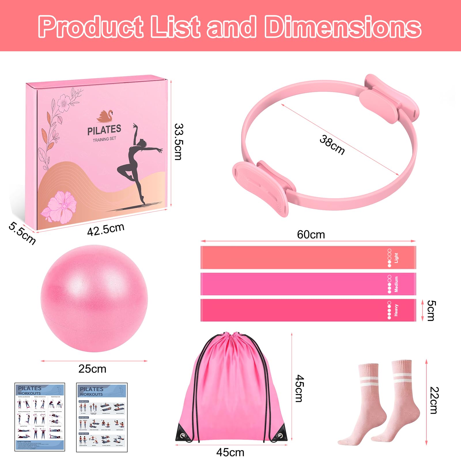 Pilates Kit for Home Workouts Set for Women, Pilates Ring Equipment and Ball Set Home Pilates Workout Kit with 15" Magic Circle Ring and Resistance Bands, A Must-Have for Beginners and Seasoned Yogis