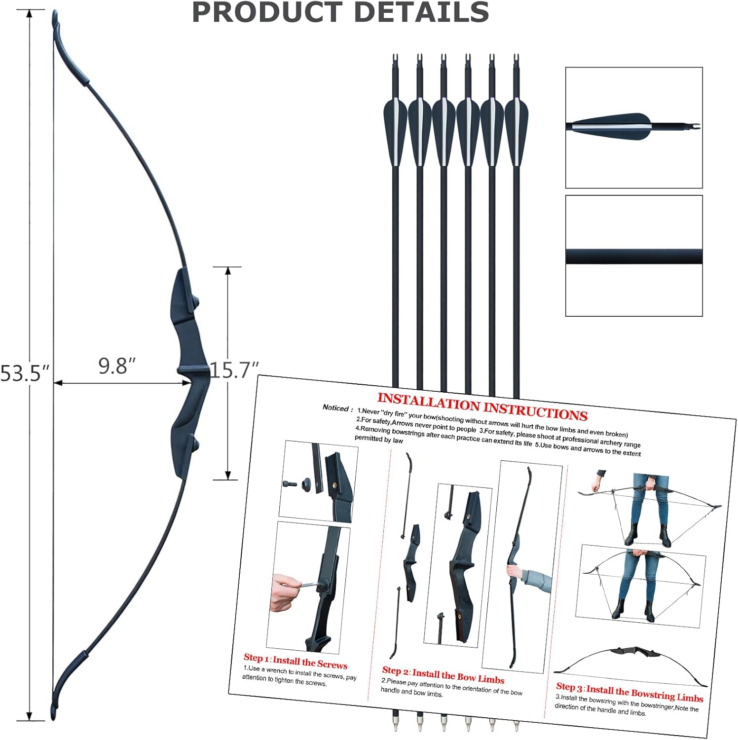 Tongtu Recurve Bow - Takedown Archery Set for Adults & Youth | Right & Left Handed, 30lb/40lb, 6 Arrows Included