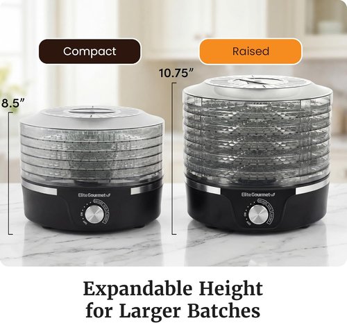 Elite Gourmet EFD319 Food Dehydrator - 5 BPA-Free Trays with Adjustable Temperature for Jerky & Snacks | Black