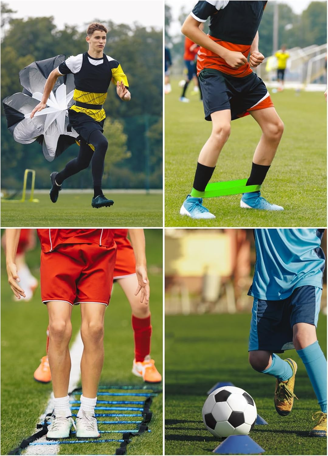 Speed Agility Training Equipment Set - 20ft Agility Ladder, 10 Disc Cones & Resistance Parachute for Football, Soccer, Basketball