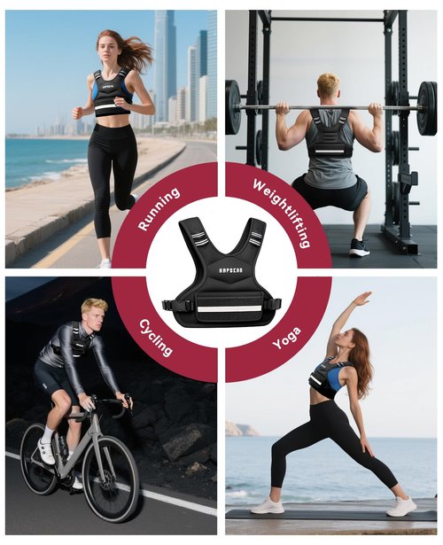 HAPBEAR Adjustable Weighted Vest for Men and Women, 4-10lbs with 6 Ironsand Weights and Large Pocket, Weight Vest for Workout, Strength Training, Running, Walking, Muscle Building, Weight Loss