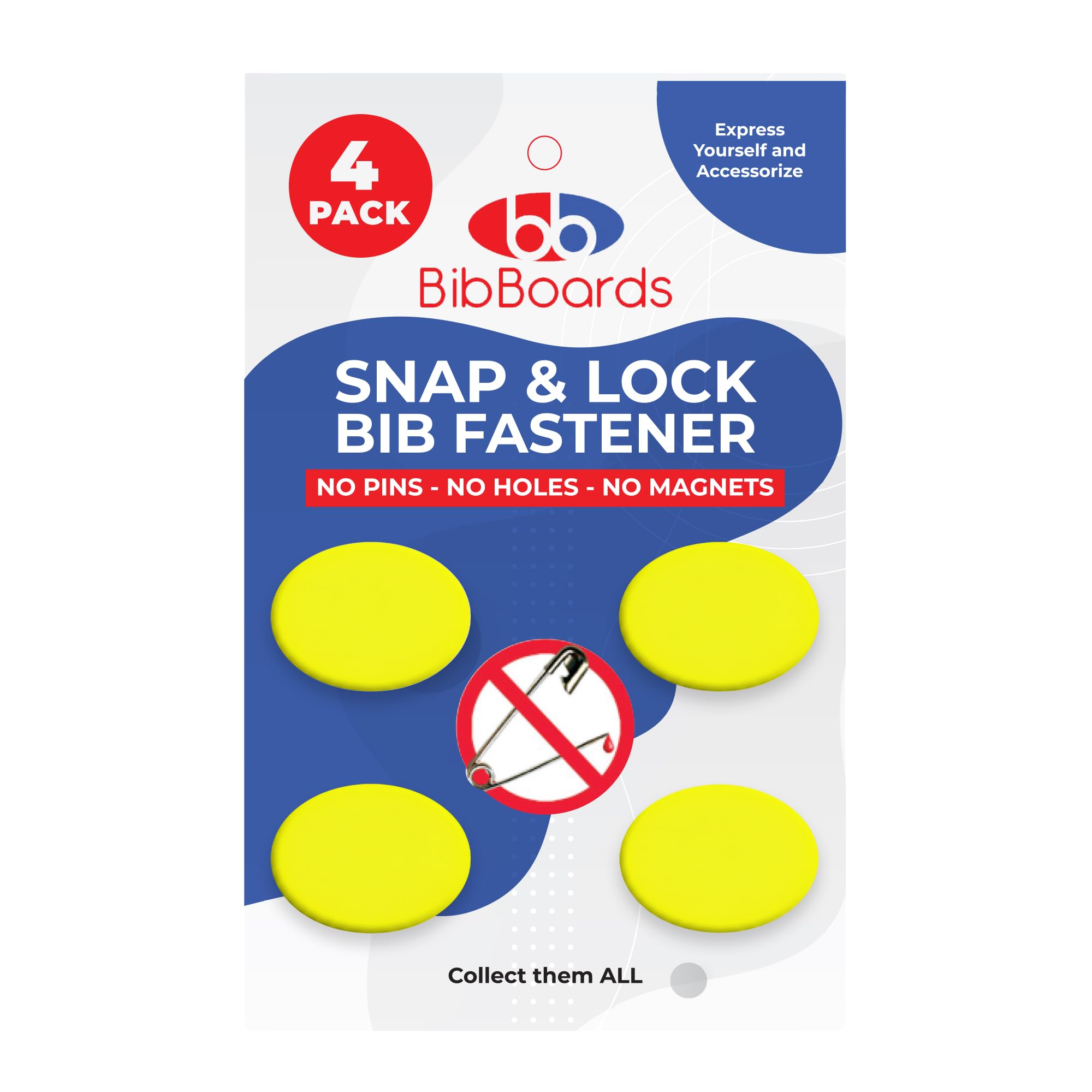 bibSNAPS Race Bib Clips - Safety Lock Fasteners - Secures Running, Marathon, Cycling and Event Number, Non Magnetic, Easy to Use, Soft & Reusable - Replacement for Pins & Magnets - Plain Yellow (4pcs)