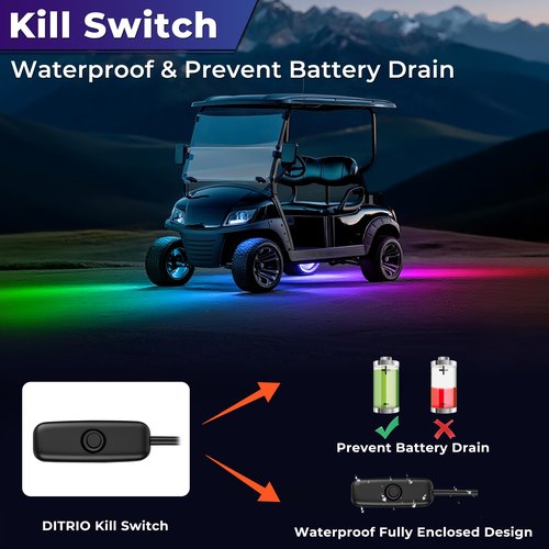 8PCS 12V-72V Golf Cart Lights, RGB Led Underglow Light Kit with 2 Remotes and App Control, Voltage Converter, Waterproof, Sound Active, Battery Drain Protect Kill Switch Golf Cart Underglow Lights