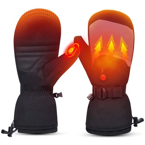 Heated Mittens Gloves for Men Women Kids, Electric Heating Ski Mitts, 7.4V 2200mAh Rechargeable Batteries, Touchscreen Compatible for Skiing Snowboarding Hiking Camping Arthritis Relief (XS)