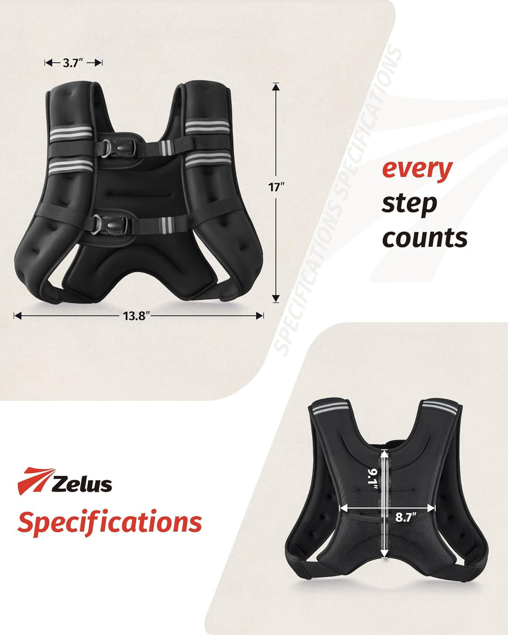 ZELUS Weighted Vest - Adjustable 6lb to 30lb for Enhanced Strength Training & Fitness | Reflective Stripe