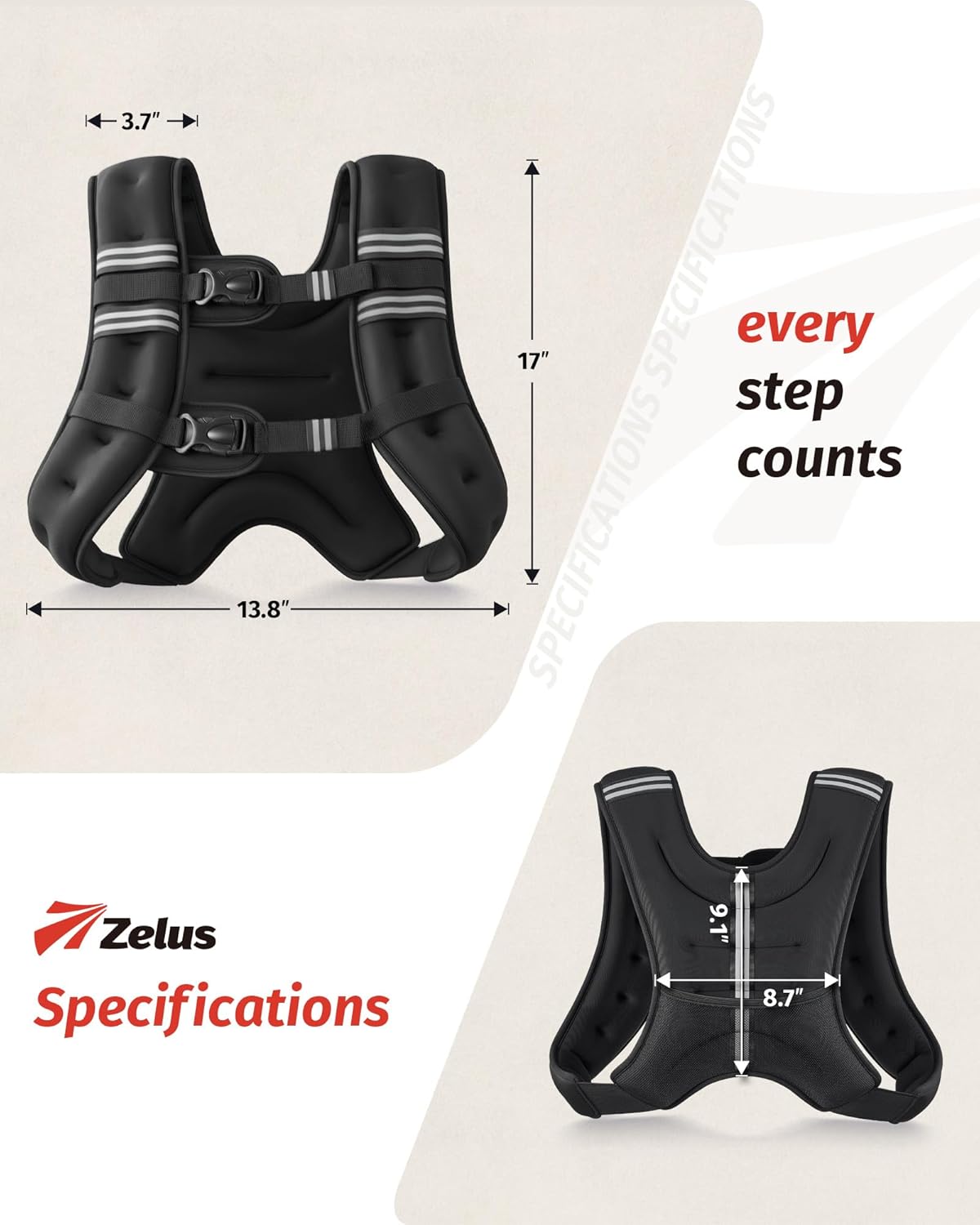 ZELUS Weighted Vest - Adjustable 6lb to 30lb for Enhanced Strength Training & Fitness | Reflective Stripe