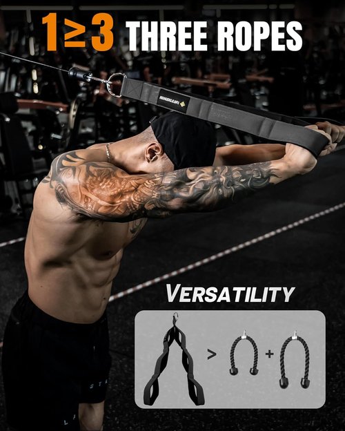 MANUEKLEAR Tricep Rope Cable Attachment - Enhanced Range of Motion for Push Downs & Face Pulls