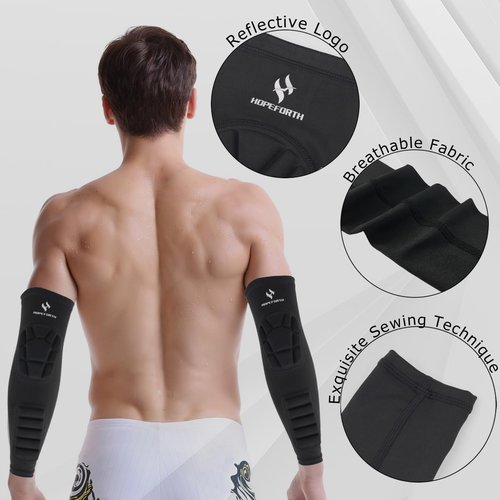 HOPEFORTH 2PCS Padded Elbow Forearm Sleeves Compression Arm Protective Support