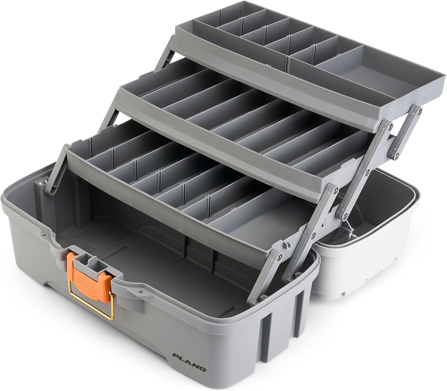 Plano Tackle Box - Three-Tray Design with Rust-Proof Brass Latch | Light Grey/Dark Grey, Portable Fishing Organizer